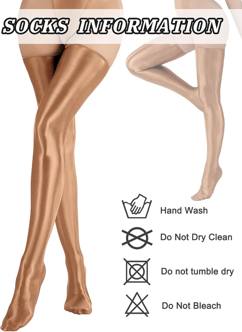 FEOYA Women’s Oil Glossy Thigh High Stockings Shiny Sheer Stockings Silky Smooth Over Knee Socks - Image 5